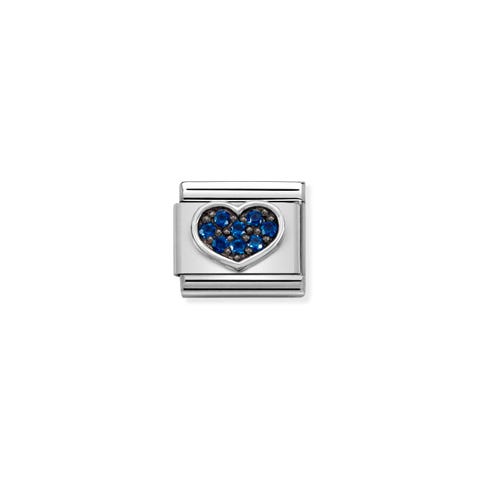 Composable Classic Link Heart Blue CZ Link with Heart symbol in sterling silver and CZ