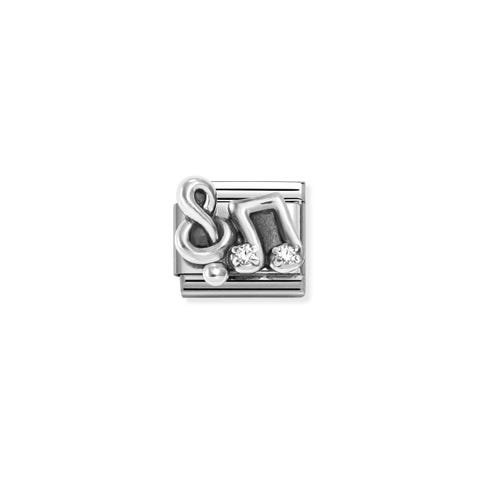 Link Composable Classic Chiave di Violino e nota musicale con CZ Link in Acciaio Decoazione Chiave e Nota in Argento e CZ