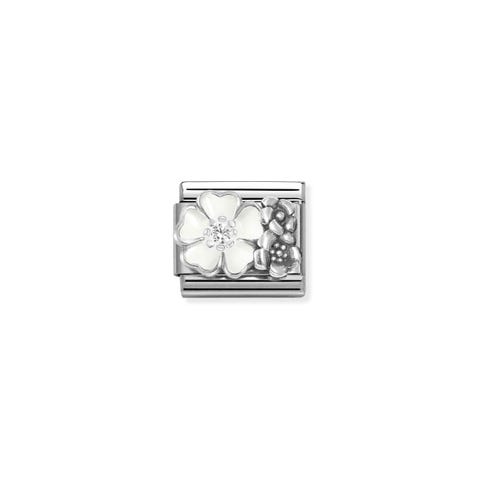 Composable Classic Link, Flowers with CZ Stainless steel Link, sterling silver and enamel with Cubic Zinconia