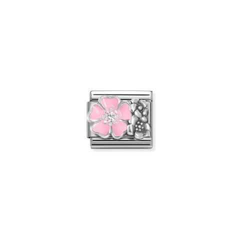 Link Composable Classic Flores con Esmalte y Cubic Zirconia Link en Acero y Plata 925 con Esmalte y Cubic Zirconia