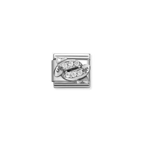 Link Composable Classic poissons avec oxydes Link en argent 925 avec poissons et oxydes blancs