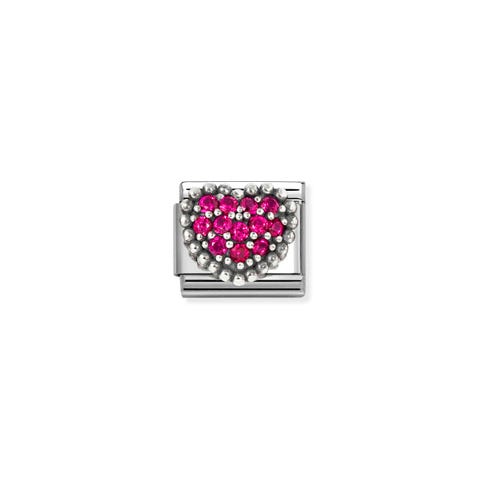 Composable Classic Link, Heart with Red CZ Stainless steel Link with Heart decoration in silver with Red CZ