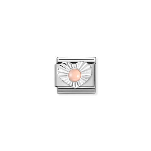 Composable Link, silver Heart, Pink Coral Link in stainless steel with natural stone and sterling silver