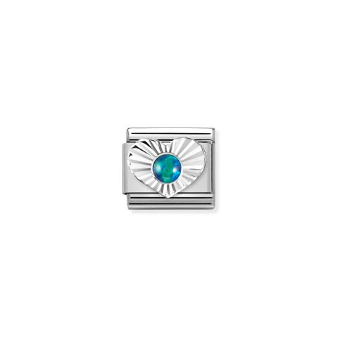 Composable Link, silver Heart, Green Opal Link with Green Opal and sterling silver