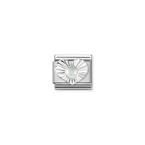 Link Composable Classic Cuore Argento e Acquamarina Link con Pietra Naturale in Acciaio e Argento 925