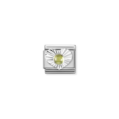 Link Composable Classic Cuore Argento e Peridoto Link in Acciaio e Argento 925 con Pietra naturale verde