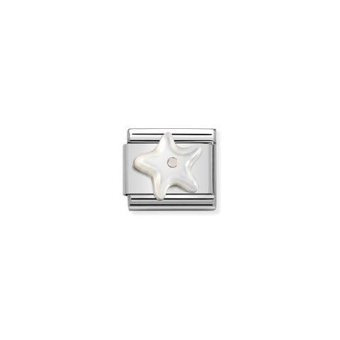 Composable Classic Link, Starfish Mother of Pearl Link in stainless steel with Maritime symbol with natural stone