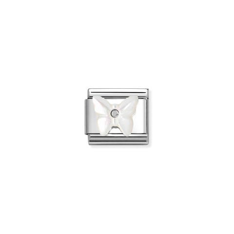 Link Composable Classic papillon en nacre blanche  Link en acier avec symbole papillon en nacre blanche