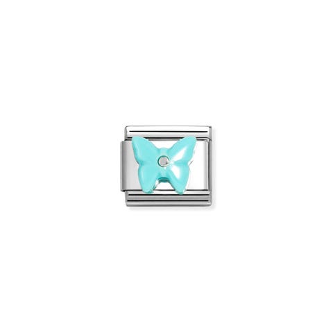Composable Classic Link, Butterfly, Turquoise stone Stainless steel Link with coloured stone
