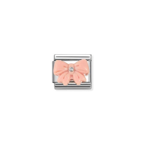Composable Classic Link, Bow, Pink Synthetic Stone Link with sterling silver with Bow, Pink synthetic stone