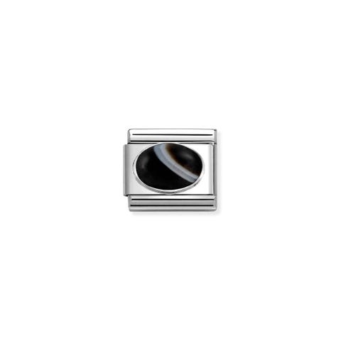 Composable Classic Link, Banded Onyx stone Stainless steel Link with sterling silver and Black stone
