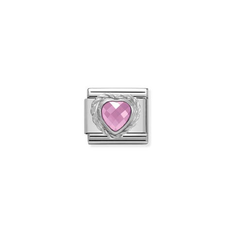 Composable Classic Link Heart-shaped faceted pink Stone and Silver Link with Heart-shaped faceted pink stone and details in silver