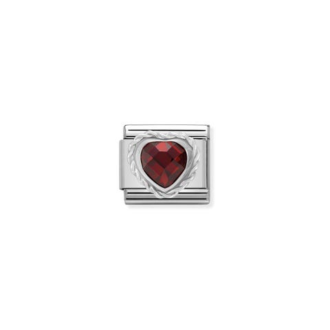 Composable Classic Link Heart-shaped faceted red Stone and Silver Link with Heart-shaped faceted red stone and details in silver