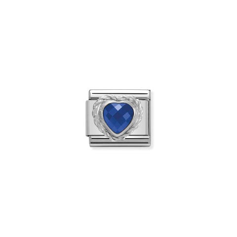 Composable Classic Link Silber Herz Blau Link in Edelstahl und Silber Herz facettiert