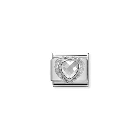 Composable Classic Link Silber Herz Weiß Link in Edelstahl und 925er Sterlingsilber Herz facettiert