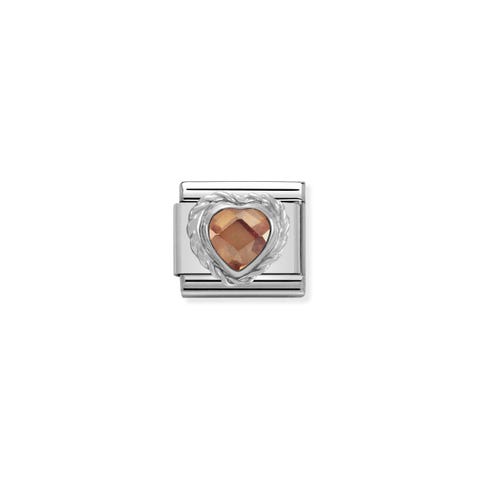 Composable Classic Link Silber Herz Champagner Link in Edelstahl und 925er Sterlingsilber Herz facettiert