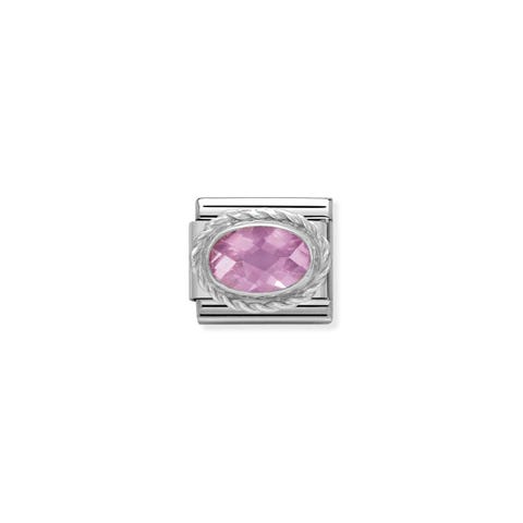 Link Composable Classic pierre rose ovale en argent Link avec pierre oxyde de zirconium et détails en argent