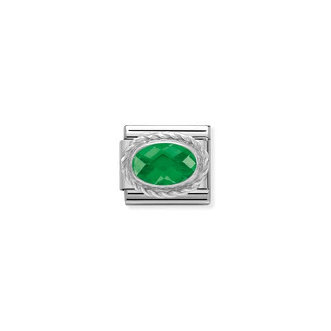 Link Composable Classic pierre verte ovale en argent Link avec oxydes de zirconium et détails en argent 925