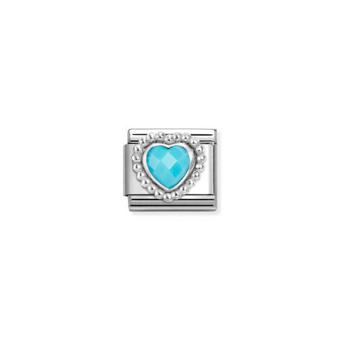 Link Composable Classic cœur turquoise à facettes et détails en argent Link avec détails en argent 925 et pierre centrale