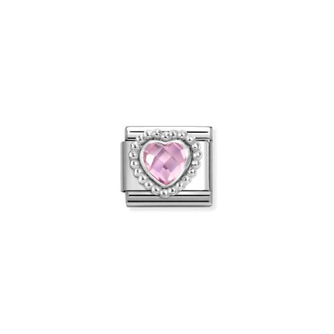 Composable Classic Link, Pink CZ Heart Link with Cubic Zirconia and sterling silver fancy setting