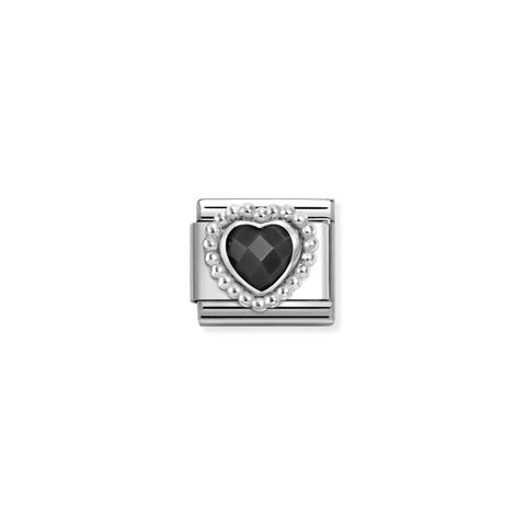 Composable Classic Link Herz in schwarzen Zirkonia mit Details Link mit schwarzem facettiertem Stein und 925er Silber