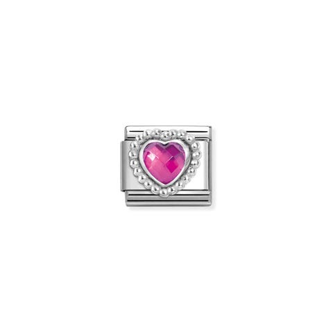 Composable Classic Link, Silver, fucsia Heart Stainless steel Link with sterling silver and heart-shaped stone