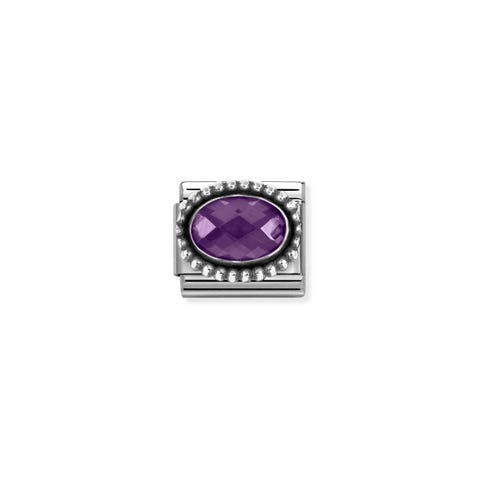 Composable Classic Link, Violet CZ, Vintage Effect Stainless steel Link, sterling silver with Violet stone