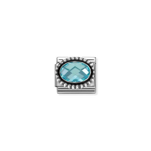 Composable Classic Link, Light Blue CZ, Vintage Effect Stainless steel Link, sterling silver with Light Blue stone