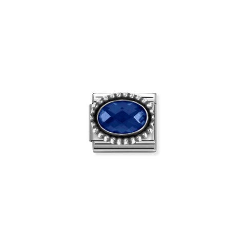 Composable Classic Link, Dark Blue CZ, Vintage Effect Stainless steel Link, sterling silver with Blue stone