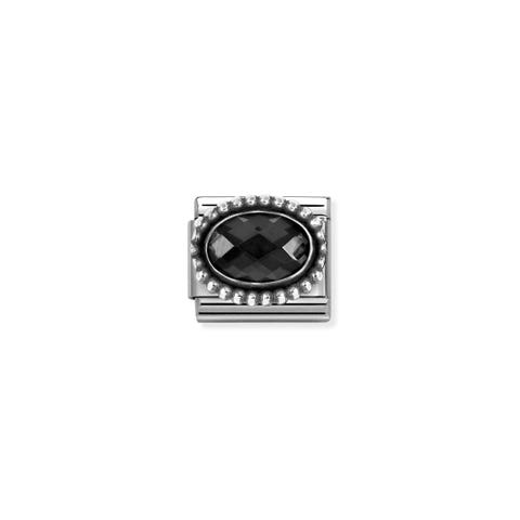 Composable Classic Link, Black CZ, Vintage Effect Stainless steel Link, sterling silver with Black CZ stone