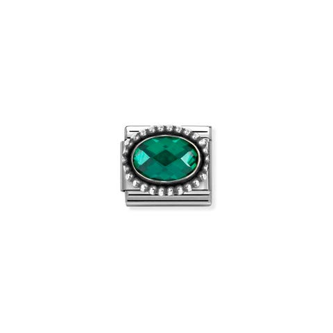 Composable Classic Link, Emerald Green CZ, Vintage Effect Stainless steel Link, sterling silver with Emerald Green CZ stone