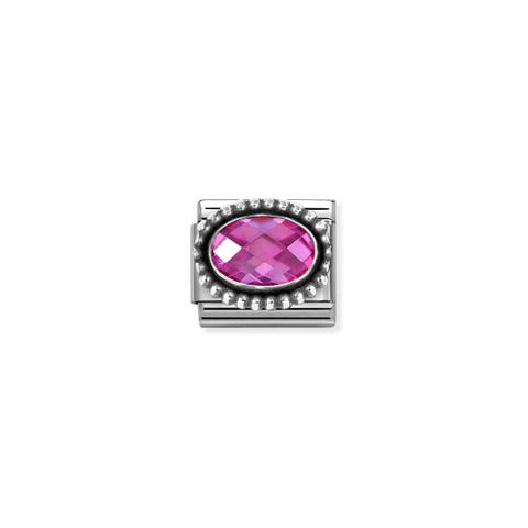 Composable Classic Link, Fuchsia CZ, Vintage Effect Stainless steel Link, sterling silver with Fuchsia CZ stone