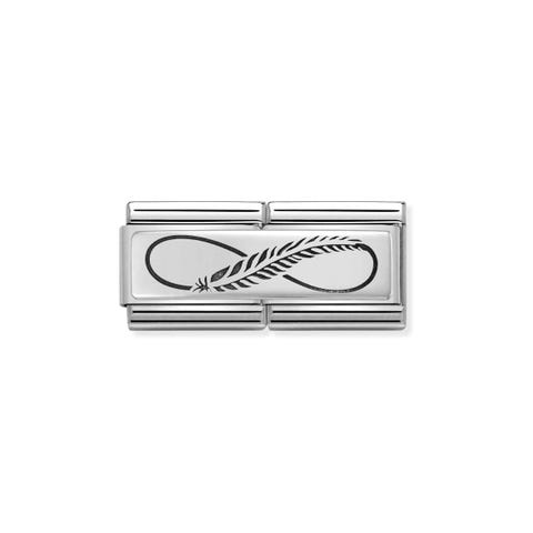 Composable Classic Feather Infinity Double Link Link in sterling silver with symbol in black enamel