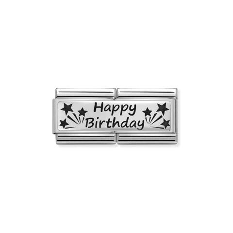 Composable Classic Happy Birthday Double Link Link with writing in black enamel and Stars