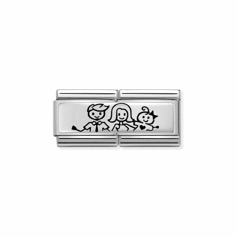 Composable Double Link Family Baby Girl Link in oxidised Sterling silver with Family