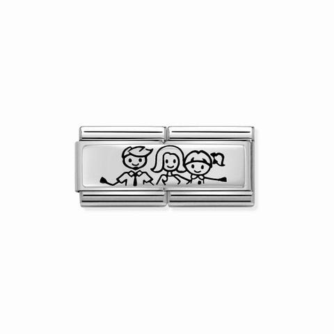 Composable Double Link Family Little Girl Link in Silver with oxidised treatment