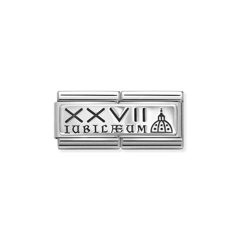 Composable Classic Double Link, 27th Jubilee Stainless steel Double Link with silver plate with Black text