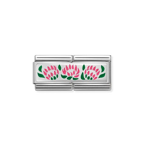 Composable Classic Double Link 3 Flowers Double Link for Original Composable Classic Bracelet in Stainless Steel with 3 Flowers in Silver and Enamel. Made in Italy.