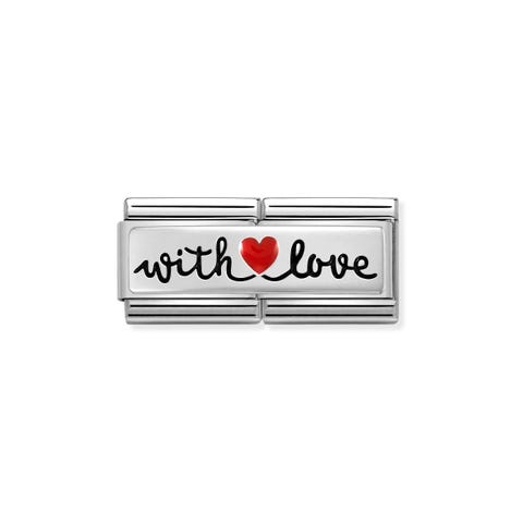 Doppel Composable Classic Link With Love Doppel Link mit Widmung in 925er Silber und roter Emaille