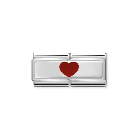 Composable Double Link with Red Heart Link with sterling silver Engraving Plate and Heart