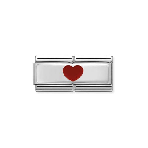 Composable Double Link with Red Heart Link with sterling silver Engraving Plate and Heart