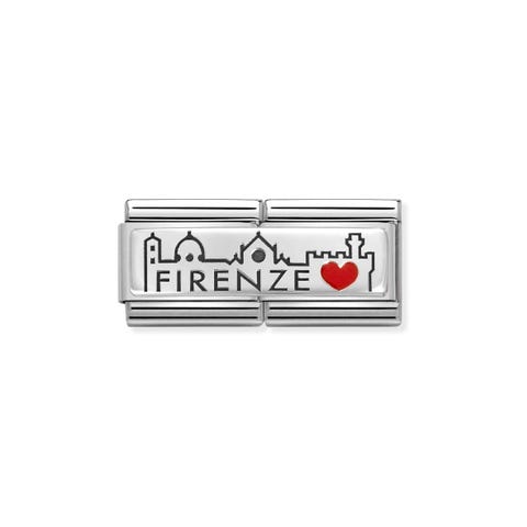 Composable Classic Double Link, Florence Skyline Double Link in stainless steel and sterling silver with coloured enamel
