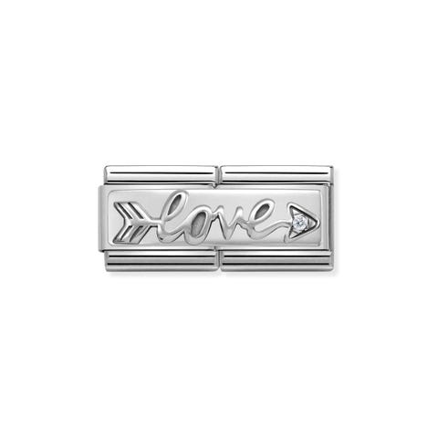 Composable Classic Double Link Love Arrow Link with Love writing in sterling silver and Zirconia
