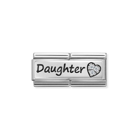 Composable Classic Double Link Daughter Link with writing in silver and stainless steel