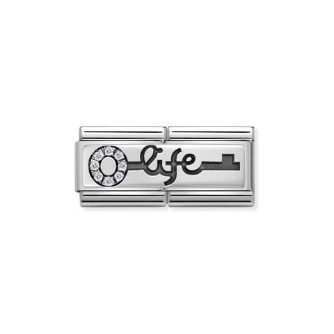 Composable Classic Double Link Key with Life Link in stainless steel, sterling silver and Zirconia