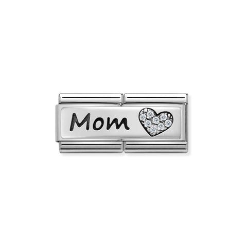 Composable Classic Double Link Mom and Heart Link with “Mom” in sterling silver and Zirconia