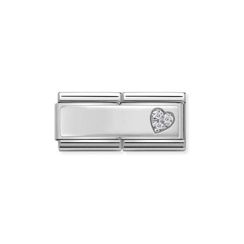 Link Doble Composable Classic Corazón Link grabable de Plata 925 y Corazón con Circones Cúbicos