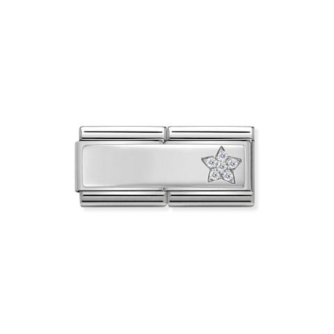 Classic Composable Double Link Star Sterling Silver Inscribable Link with Cubic Zirconia Star