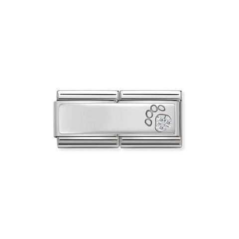 Link Doble Composable Classic con Huella de Perro Link grabable de Plata 925 y huella de Perro con Circones Cúbicos