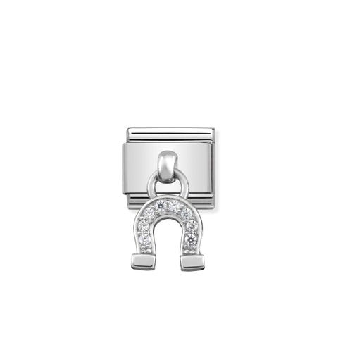 Link Composable Classic charm Herradura cristal Link con Charm en acero, Plata 925 y Cubic Zirconia